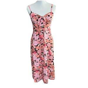 As U Wish Blk/Pch/Pink Floral MIDI Dress Size medium